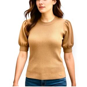 T Tahari Puff Short Sleeve Top Tan Size XS